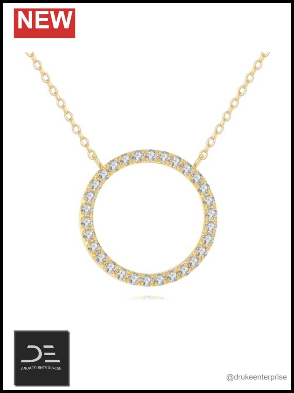 14K Solid Gold Circle Pendant Necklace Cubic Zircon Dainty Jewelry Gift